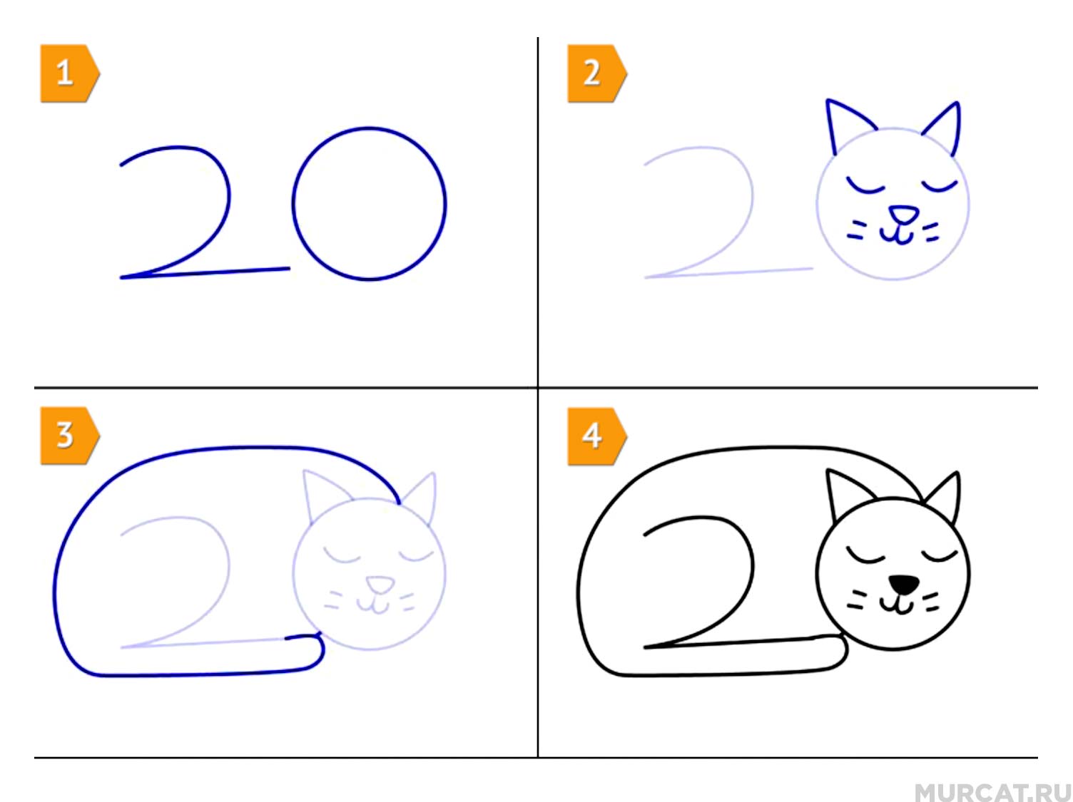 Рисуем лежащую кошку поэтапно фото